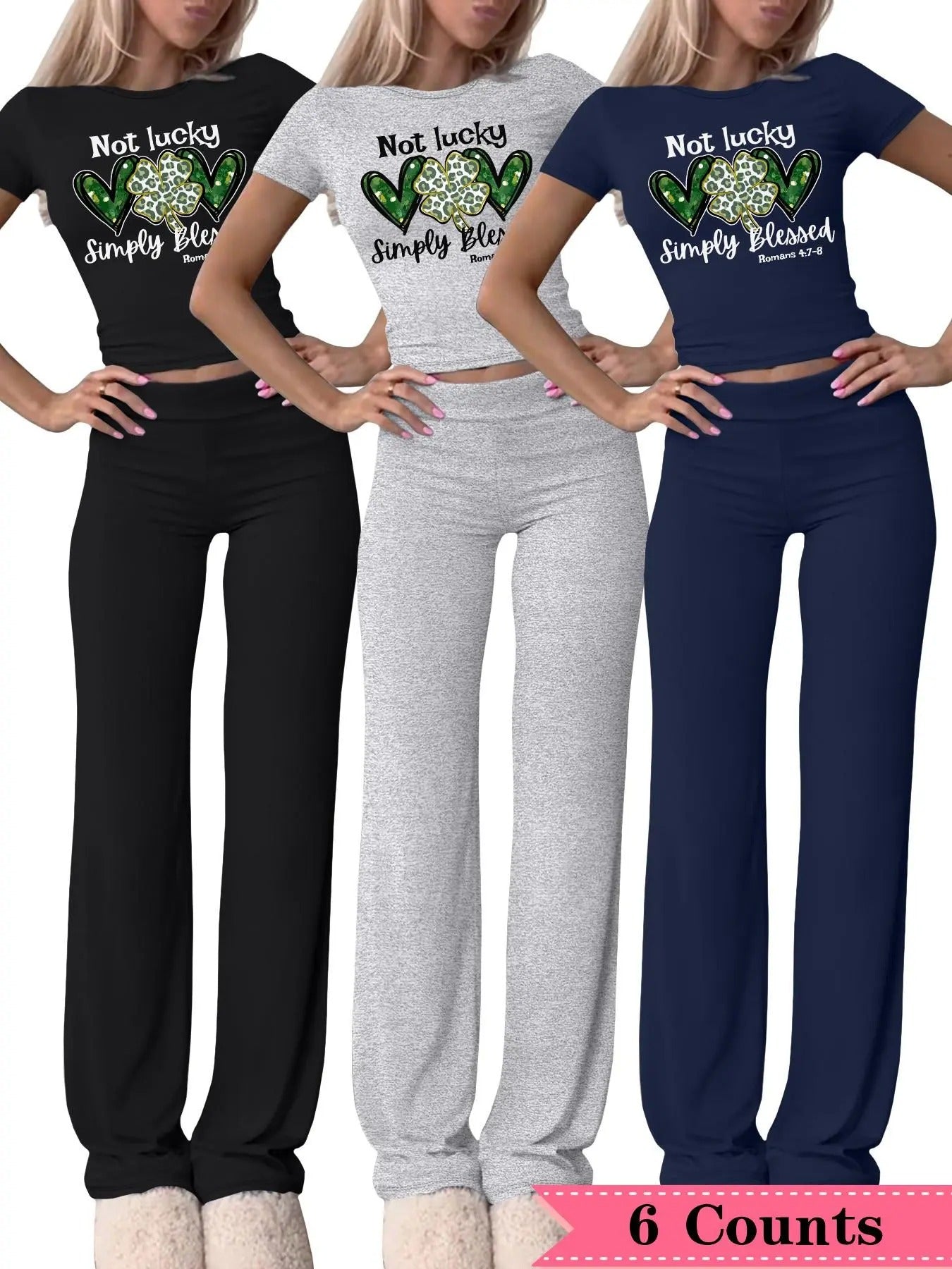 Women's Heart Print Tee & Pants Set, Casual Letter Print Short Sleeve T-shirt & Trousers for Daily Wear, Ladies Summer Clothes
