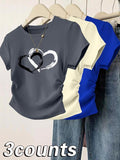 Women's Heart Print Tee, Casual Short Sleeve T-shirt for Daily Wear, Ladies Clothes for All Seasons, Top Hoodie, Sweatshirt