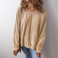 Women's Knit Waffled Loose Pullover Patchwork Long Sleeve Crew Neck Sweatshirt Streetwear T-Shirts, Hoodie | PureTeeCo.com