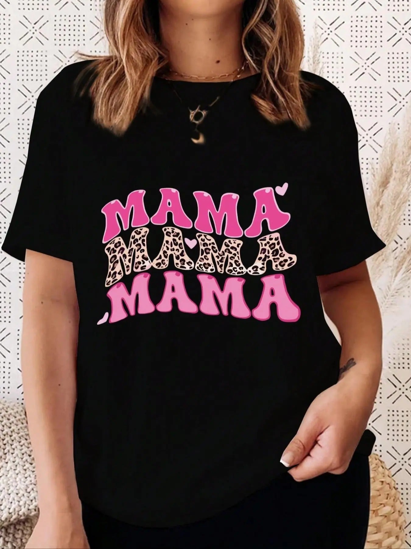 Women's Leopard & Letter Print Round Neck Tee, Casual Heart Print Short Sleeve Crew Neck T-shirt for Summer, Ladies...