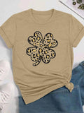 Women's Leopard & Plants Print Round Neck Tee, Fashion Casual Crew Neck T-Shirt for Daily Holiday Vacation Outdoor Wear,...