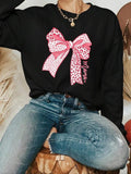 Women's Leopard Bow Print Drop Shoulder Sweatshirt, Fashion Casual Long Sleeve Round Neck Pullover for Daily Holiday...