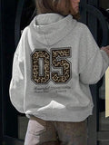 Women's Leopard Print Drop Shoulder Thermal Lined Hoodie, Fashion Casual Drawstring Pocket Hooded Sweatshirt for Daily...