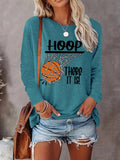 Women's Letter & Basketball Print Round Neck T-shirt, Casual Long Sleeve Crew Neck Tee for Fall & Winter, Fashion Women's...