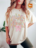 Women's Letter & Bow Print Round Neck Tee, Fashion Casual Crew Neck T-shirt for Daily Holiday Vacation Outdoor Wear,...