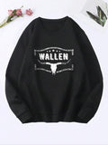 Women's Letter & Bull Print Round Neck Sweatshirt, Casual Long Sleeve Crew Neck Pullover Top for Fall & Winter, Lady's...