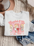 Women's Letter & Cartoon Print Round Neck Sweatshirt, Casual Long Sleeve Crew Neck Pullover for Daily Wear, Ladies...