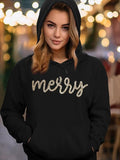 Women's Letter & Christmas Print Drop Shoulder Long Sleeve Hoodie, Fashion Casual Drawstring Pocket Hooded Sweatshirt for...
