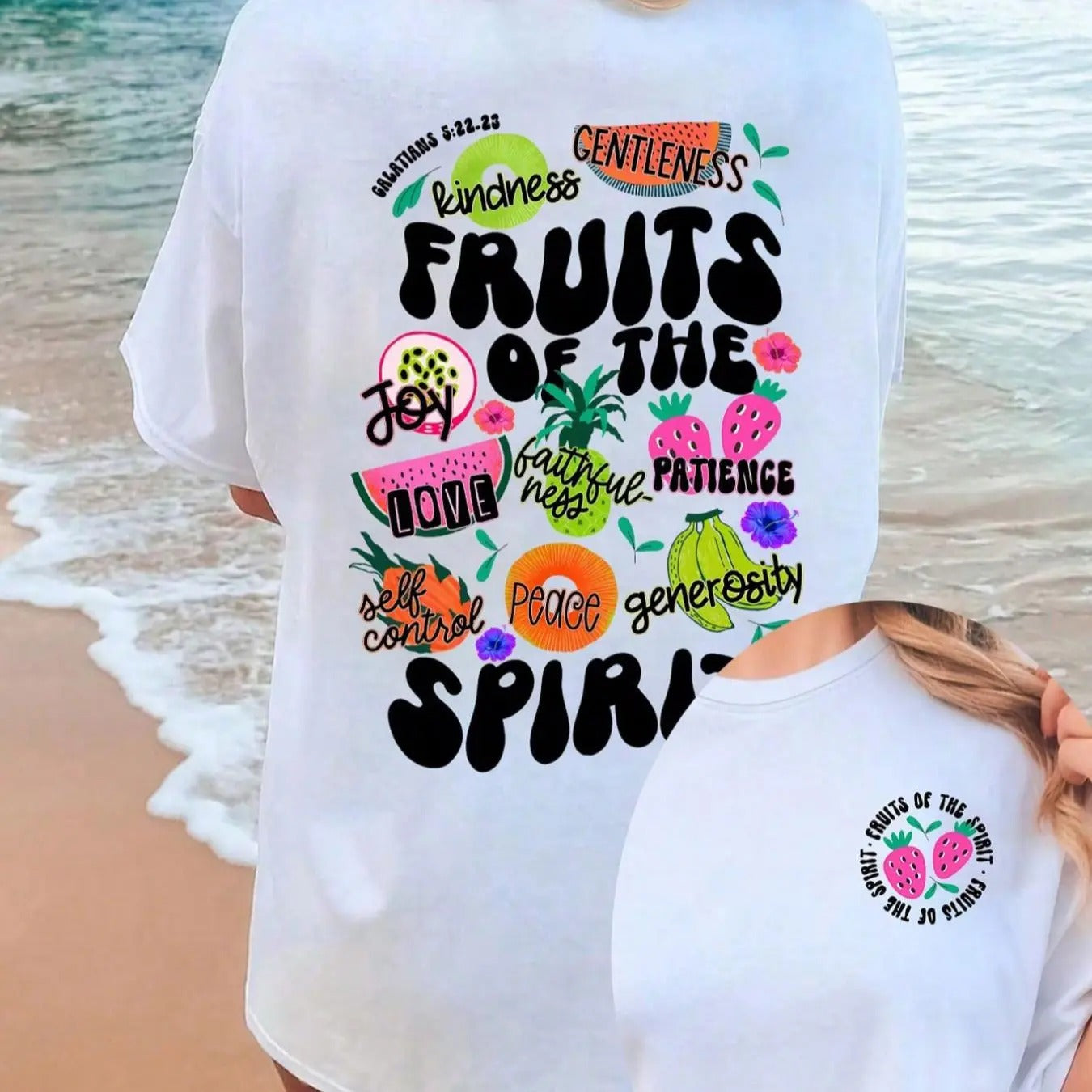 Women's Letter & Fruit Print Drop Shoulder Tee, Fashion Casual Crew Neck T-Shirt for Daily Outdoor Wear, Ladies Summer...