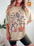 Women's Letter & Halloween Graphic Print Drop Shoulder Tee, Casual Half Sleeve Round Neck T-shirt for Summer, Women's Top...