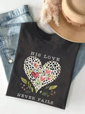 Women's Letter & Heart Print Round Neck Tee, Casual Fashion Crew Neck Short Sleeve T-shirt for Daily Wear, Ladies Spring...