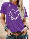 Women's Letter & Heart Print Round Neck Tee, Casual Short Sleeve Crew Neck T-shirt for Daily Wear, Ladies Clothes for All...