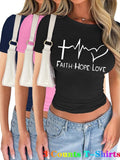Women's Letter & Heart Print Short Sleeve Tee, Casual Faith Hope Love Printed T-shirt for Summer, Ladies Clothes for...