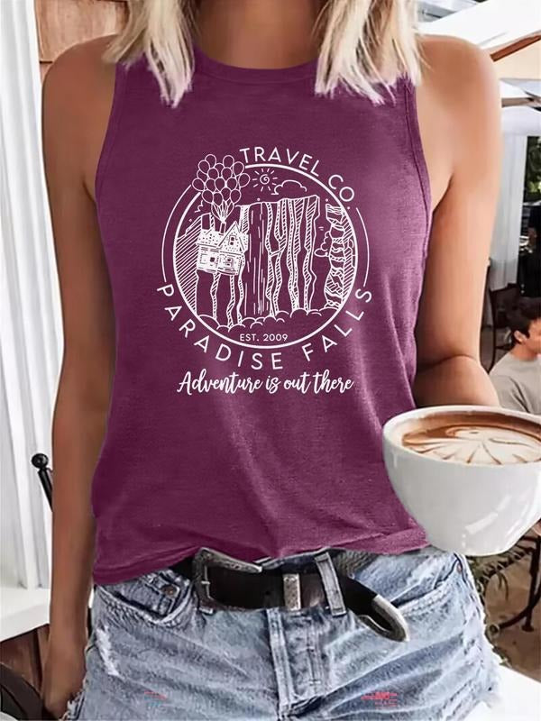 Women's Letter & Palm Tree Print Tank Top, Casual Sleeveless Top for Summer, Ladies Clothes for Daily Wear, Socks...