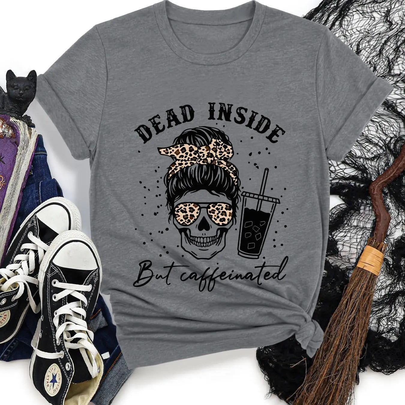 Women's Letter & Skeleton Print Round Neck Graphic Tee, Vintage Trendy Casual Short Sleeve T-shirt for Daily Wear, Ladies...
