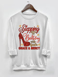 Women's Letter & Star Print Round Neck Pullover, Fashion Casual Crew Neck Long Sleeve Sweatshirt for Daily Holiday...