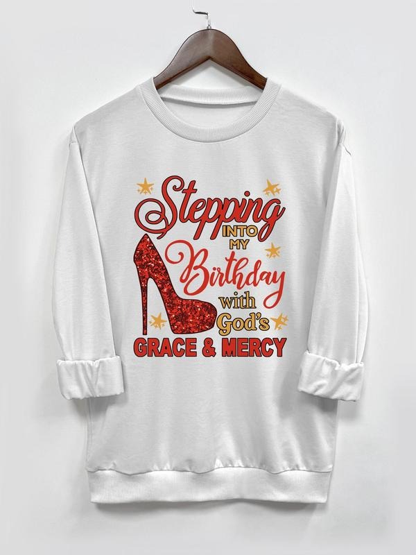 Women's Letter & Star Print Round Neck Pullover, Fashion Casual Crew Neck Long Sleeve Sweatshirt for Daily Holiday...