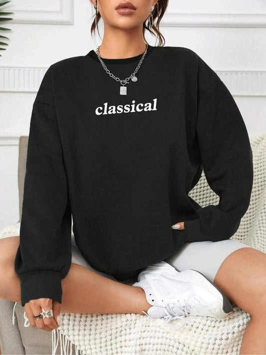 Women's Letter Graphic Drop Shoulder Pullover, Fashion Casual Round Neck Sweatshirt for Daily Outdoor Wear, Women Clothes for Spring Fall