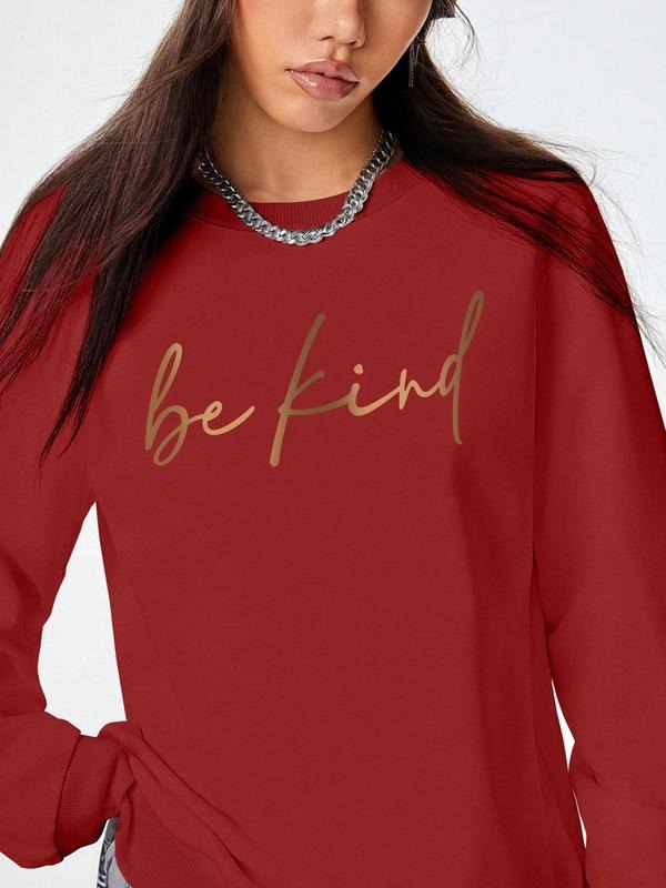 Women's Letter Print Crew Neck Sweatshirt, Casual Drop Shoulder Long Sleeve Pullover, Women's Fall & Winter Clothes for...