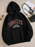 Women's Letter Print Drawstring Pocket Hoodie, Casual Comfy Drop Shoulder Pullover Hooded Sweatshirt For Daily Wear, ...