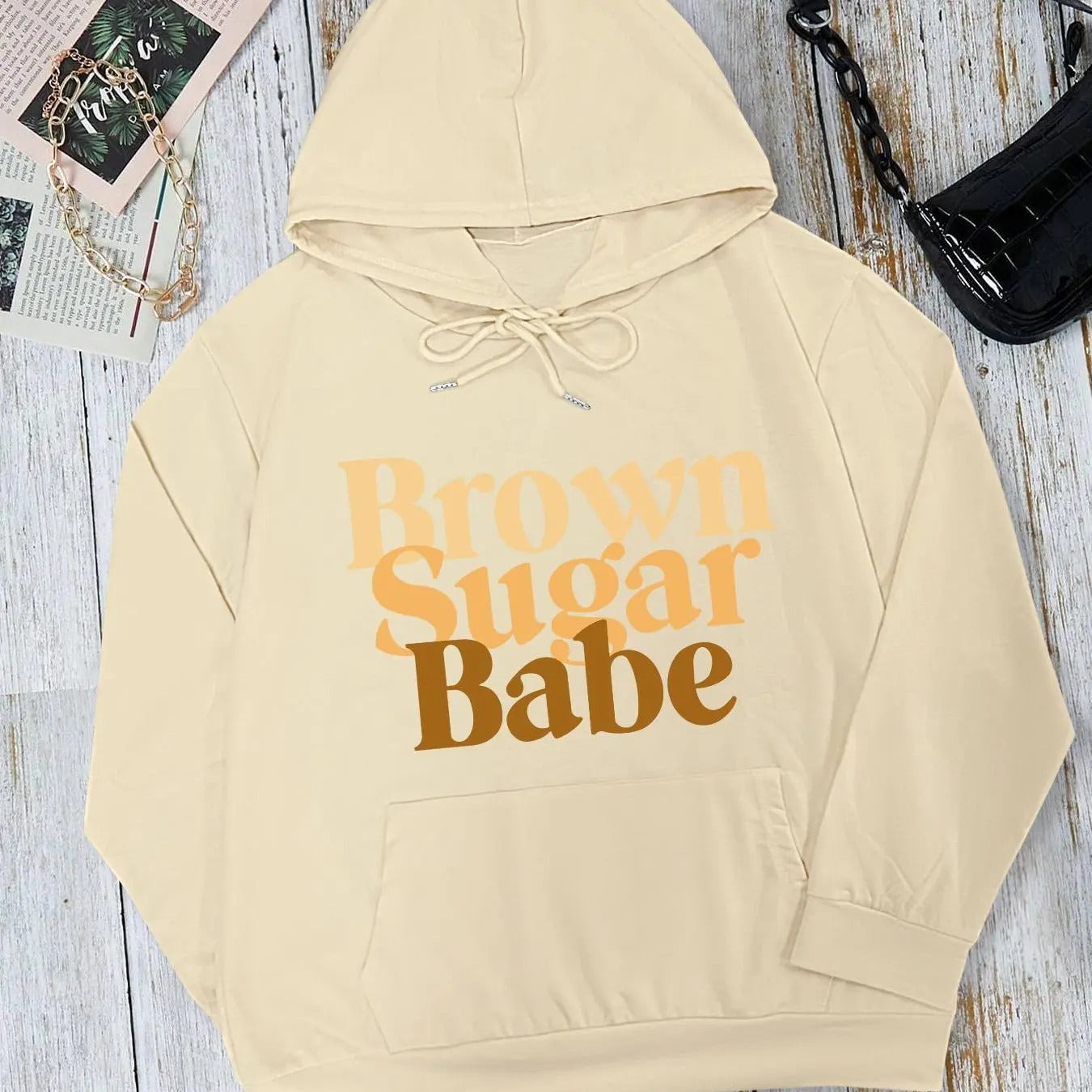 Women's Letter Print Drop Shoulder Drawstring Hoodie, Fashion Casual Kangaroo Pocket Hooded Sweatshirt for Daily Holiday...