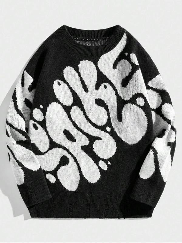 Women's Letter Print Drop Shoulder Sweater, Casual Long Sleeve Round Neck Jumper for Fall & Winter, Fashion Ladies'...