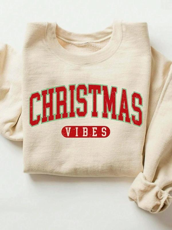 Women's Letter Print Drop Shoulder Sweatshirt, Casual Long Sleeve Round Neck Pullover for Fall & Winter, Ladies Clothes...