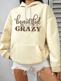 Women's Letter Print Drop Shoulder Thermal Lined Hoodie, Fashion Casual Drawstring Pocket Hooded Sweatshirt for Daily...