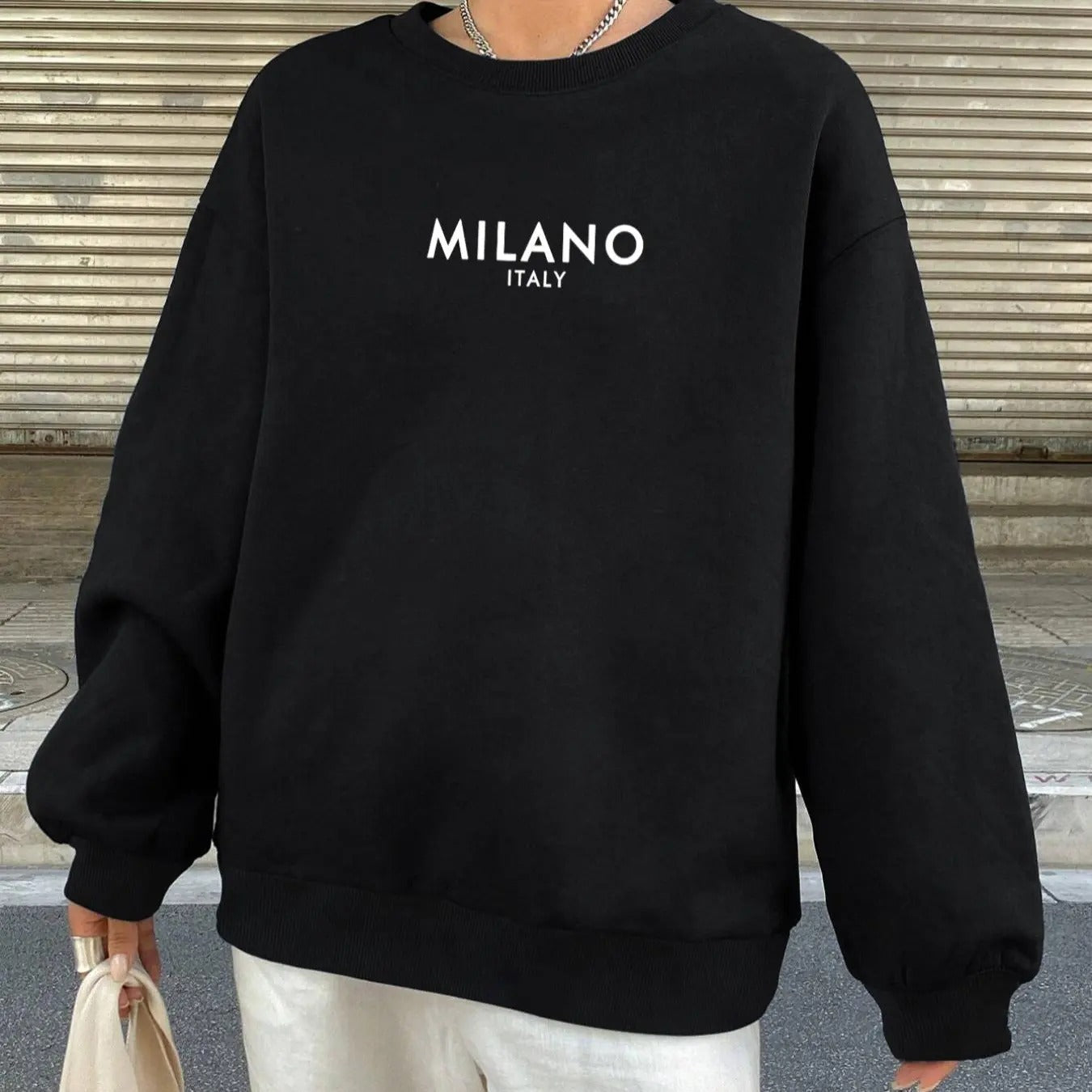 Women's Letter Print Drop Shoulder Thermal Lined Sweatshirt, Casual Long Sleeve Round Neck Pullover for Fall & Winter,...