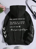 Women's Letter Print Pocket Drawstring Hoodie, Casual Long Sleeve Hooded Pullover For Fall & Winter, Women's Clothes,...