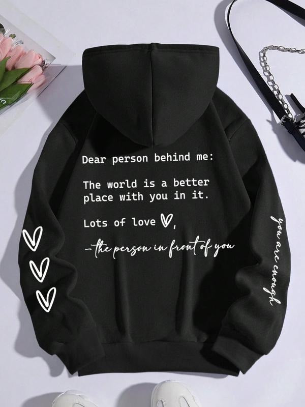 Women's Letter Print Pocket Drawstring Hoodie, Casual Long Sleeve Hooded Pullover For Fall & Winter, Women's Clothes,...