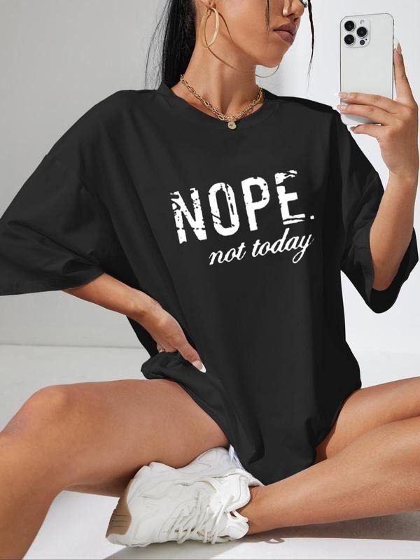 Women's Letter Print Round Neck Graphic Tee, Vintage Trendy Casual Drop Shoulder Half Sleeve T-shirt For Daily Wear, Ladies Summer Outfits