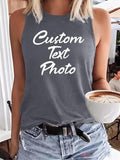 Women's Letter Print Round Neck Tank Top, Casual Sleeveless Crew Neck Top for Summer, Ladies Clothes for Daily Wear,...