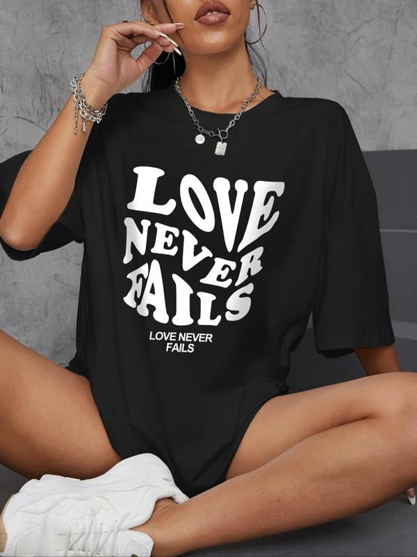 Women's Letter Print Round Neck Tee without Necklace, Summer Clothes Women, Lady Comfort Crewneck  Streetwear Top, Casual...