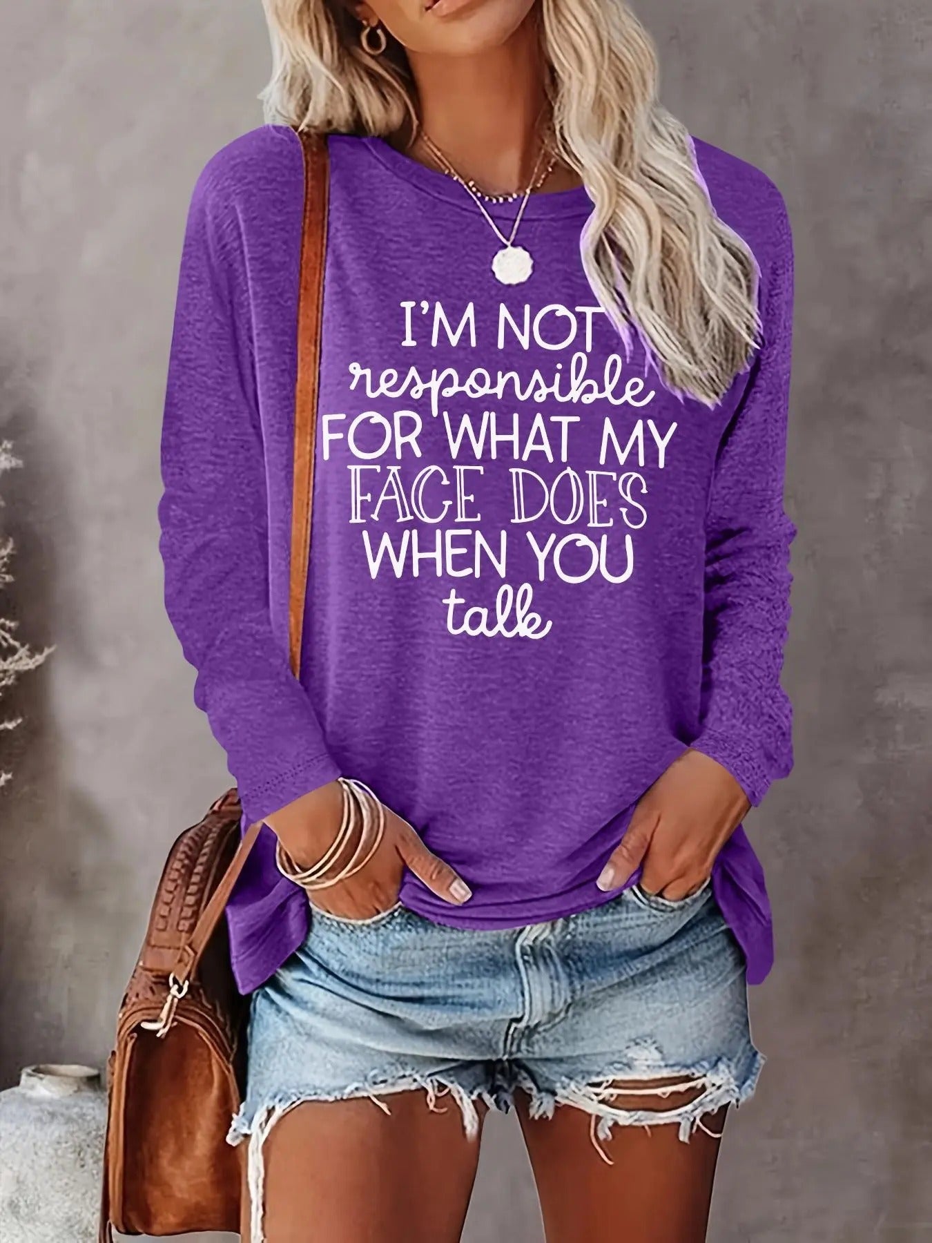 Women's Letter Print Round Neck Tee, Casual Long Sleeve Crew Neck Pullover for Fall & Winter, Women's Top for Daily Wear...