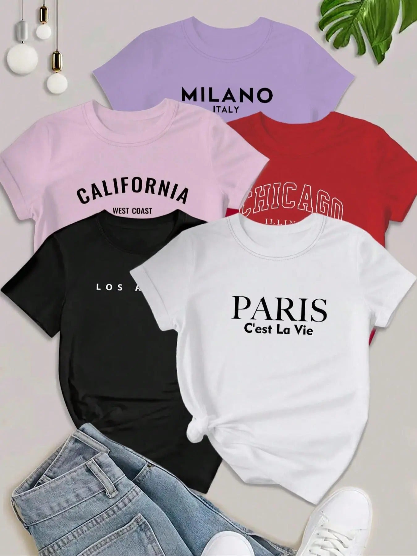 Women's Letter Print Round Neck Tee, Casual Short Sleeve Crew Neck T-Shirt for Summer, Fashion Women's Top for Daily...