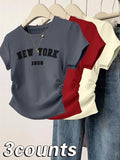 Women's Letter Print Round Neck Tee, Casual Short Sleeve Crew Neck T-shirt for Daily Wear, Ladies Clothes for All...