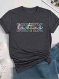 Women's Letter Print Round Neck Tee, Casual Short Sleeve Crew Neck T-shirt for Daily Wear, Ladies Clothes for All...
