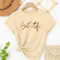 Women's Letter Print Round Neck Tee, Casual Short Sleeve Crew Neck T-shirt for Summer, Fashion Women's Top for Daily...