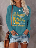 Women's Letter Print Round Neck Tee, Fashion Casual Crew Neck Long Sleeve T-shirt for Daily Holiday Vacation Outdoor...