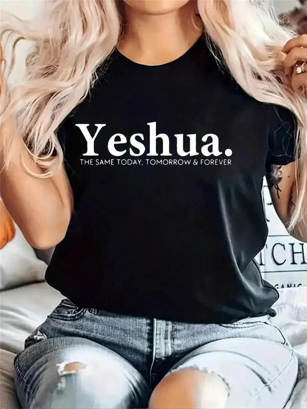 Women's Letter Print Round Neck Tee, Fashion Casual Crew Neck Short Sleeve T-Shirt for Daily Holiday Vacation Outdoor...