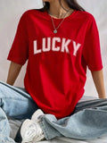 Women's Letter Print Round Neck Tee, Fashion Casual Crew Neck T-Shirt for Daily Holiday Vacation Outdoor Wear, Ladies...