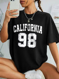 Women's Letter Print Round Neck Tee, Fashion Casual Short Sleeve T-shirt for Daily Wear, Ladies Summer Clothes Hoodie,...