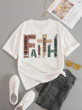 Women's Letter Print Round Neck Tee, Fashion Casual Short Sleeve T-shirt, Ladies Summer Clothes for Daily Wear Hoodie,...