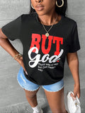 Women's Letter Print Round Neck Tee, Summer Clothes Women, Short Sleeve Crew Neck T-Shirt for Daily Wear, Casual Summer...