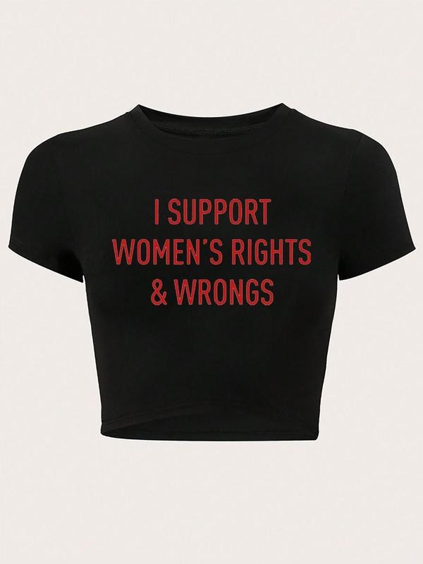 Women's Letter Print Round Neck Tee, Vintage Trendy Casual Short Sleeve T-shirt for Daily Wear, Ladies All Seasons Outfit