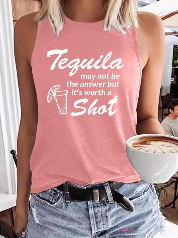 Women's Letter Print Tank Top, Casual Sleeveless Top for Summer, Ladies Clothes for Daily Wear, Socks T-Shirts, Hoodie,...