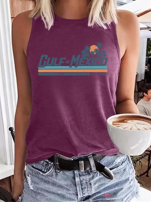 Women's Letter Print Tank Top, Casual Sleeveless Top for Summer, Ladies Clothes for Daily Wear, Socksstyle{n002}2...