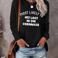 Women's Letter Print Tee, Casual Long Sleeve Crew Neck T-shirt for Spring & Fall, Women's Top for Daily Wear Hoodie,...