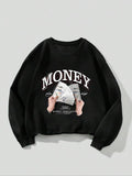 Women's Money Graphic Drop Shoulder Sweatshirt, Round Neck Long Sleeve Pullover, Casual Crew Neck Top for Fall Winter...
